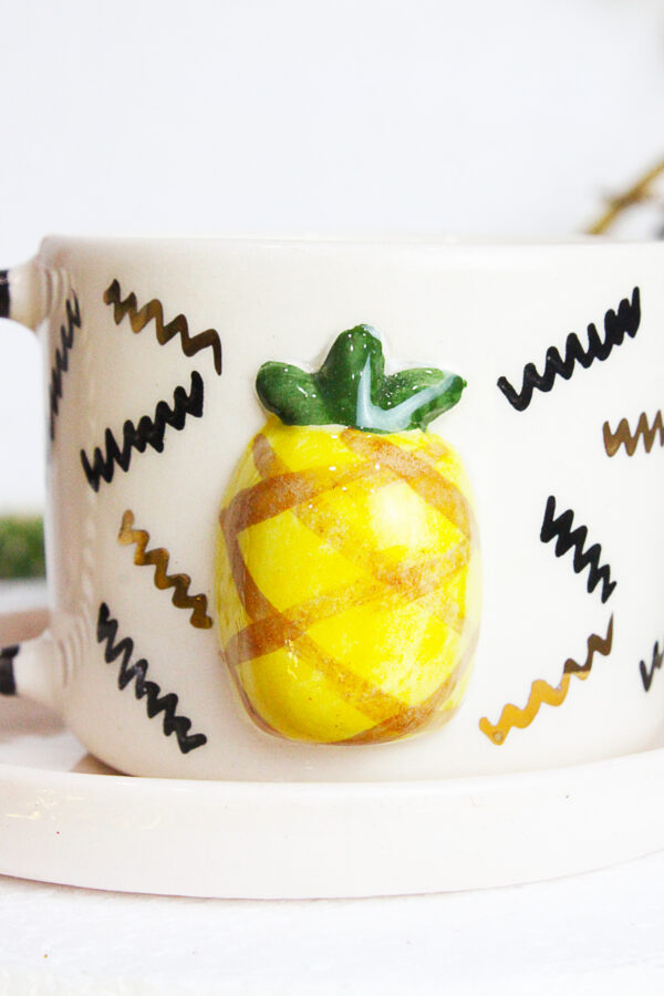 Ananas Figürlü 24K Altın Dekoratifli Mug - Görsel 3