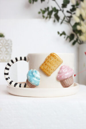 Cupcake Figürlü El Yapımı Seramik Mug