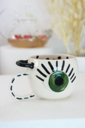 Göz Figürlü El Yapım Seramik Kupa