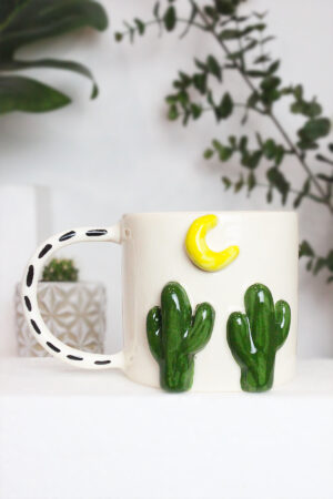 Kaktüs Figürlü El Yapımı Seramik Kupa