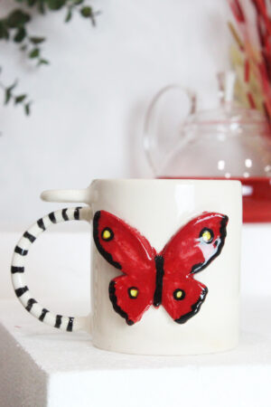 Kelebek Figürlü El Yapımı Seramik Kupa