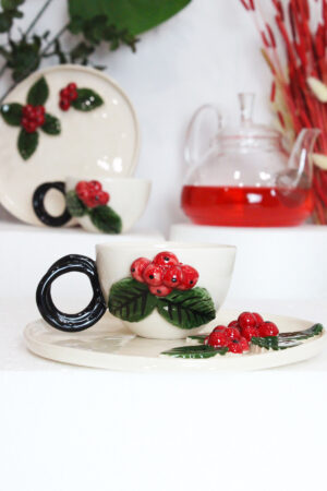 2'li Kokina Figürlü El Yapımı Seramik Fincan