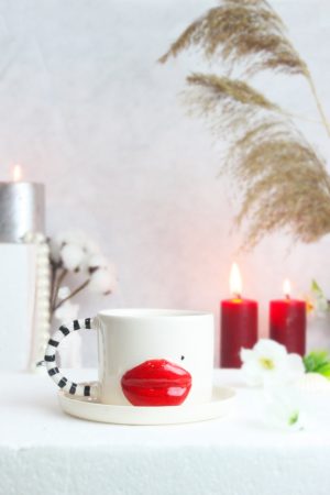 Dudak Figürlü El Yapımı Seramik Mug