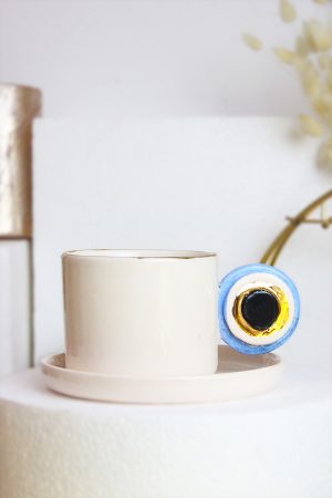 Nazar Figürlü 24K Altın Dekoratifli El Yapımı Sermik Mug