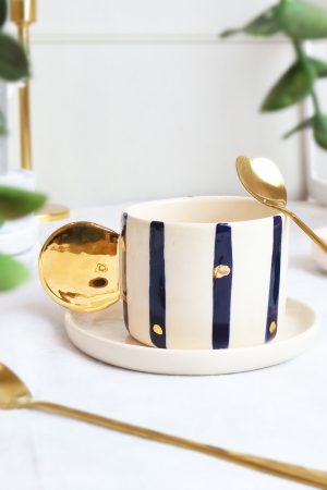 Özel Tasarım 24K Altın Dekorlu El Yapımı Seramik Mug