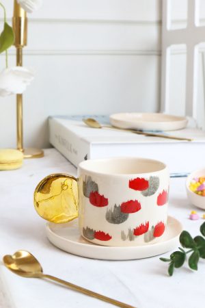 Özel Tasarım 24K Altın Dekorlu El Yapımı Seramik Mug