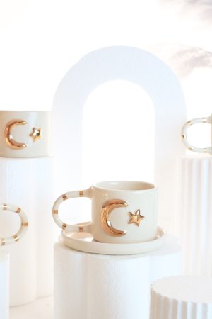 Türk Bayrağı Figürlü 24K Altın Dekorlu El Yapımı Seramik Mug