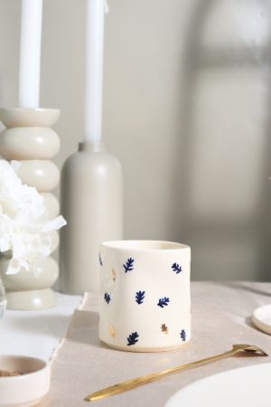 El Yapımı Amorf   24K Altın Dekorlu Seramik Mug 220ml