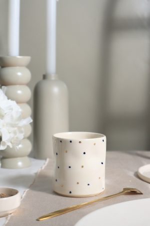 El Yapımı Amorf   24K Altın Dekorlu Seramik Mug 220ml