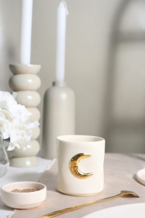 El Yapımı Amorf   24K Altın Dekorlu Seramik Mug 220ml