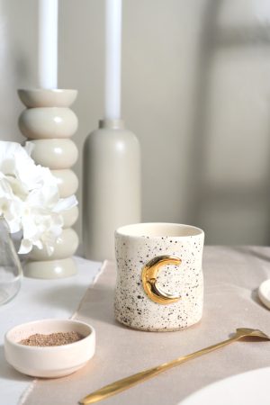 El Yapımı Amorf   24K Altın Dekorlu Seramik Mug 220ml