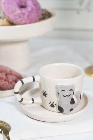 Kedi Figürlü El Yapımı Seramik Mug 170ml