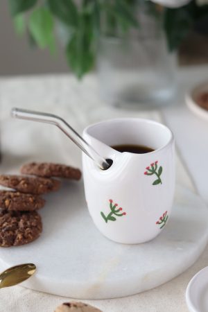 El Yapımı Çiçek Desenli Soğuk Kahve Seramik  Mugu  220ml