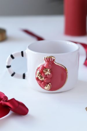 EL Yapımı Nar Figürlü 24K Altın Dekorlu Seramik Mug 200ml