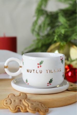 Mutlu Yıllar El Yapımı Kokina Seramik Mug 24K Altın Dekorlu 200ml