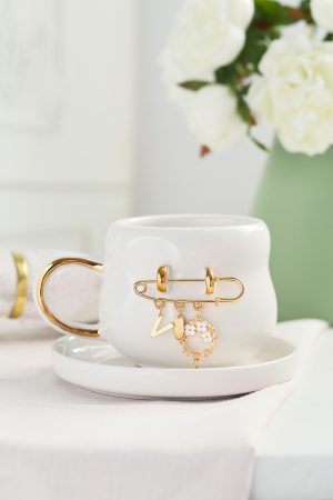 Kişiselleştirilmiş Harf Charm Detaylı 24K  Altın Dekorlu El Yapımı Seramik Kupa 200ml