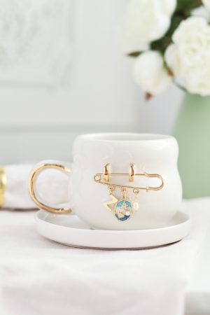 Kişiselleştirilmiş Harf Charm Detaylı 24K  Altın Dekorlu El Yapımı Seramik Kupa 200ml