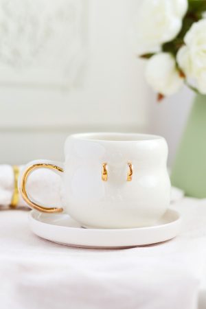 Charm Bardağı El Yapımı 24K Altın Dekorlu Seramik Mug 200ml (CHARMI AYRI SATILIR)
